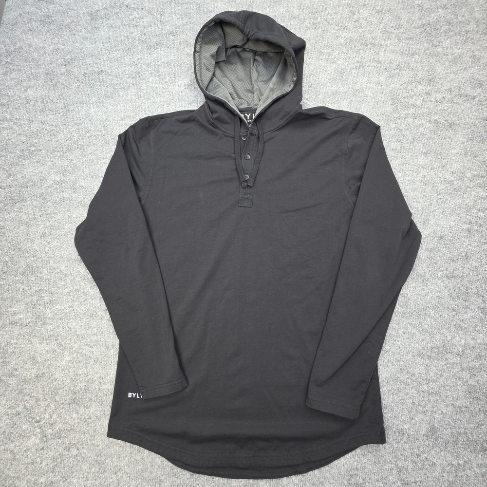 BYLT Premium Basics Henley hoodie Men's Medium Black Athletic Lux